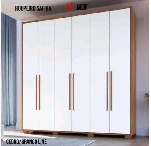 Guarda-Roupa Safira 6 Portas Cedro/Branco Line