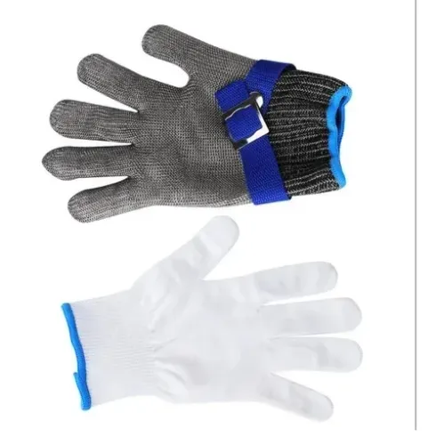 2 luvas, 1 em aço inoxidável outra em algodão para proteção açougueiro batex