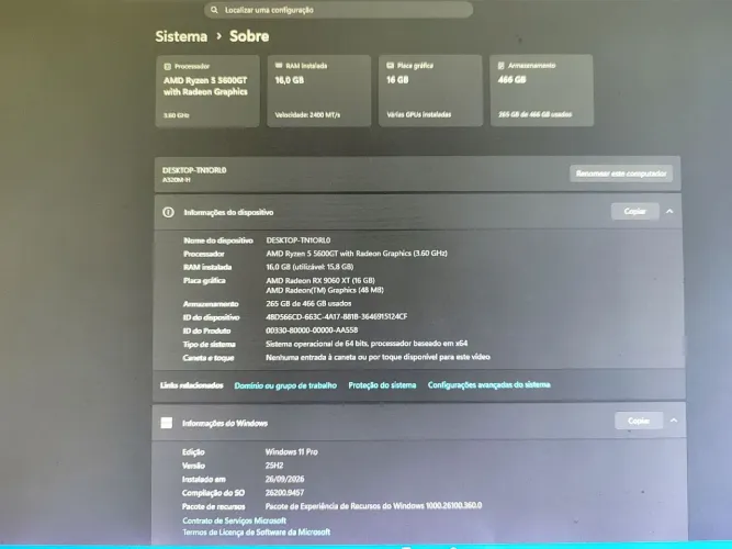 Vendo Pc Gamer completo com rx 9060 xt 16GB 