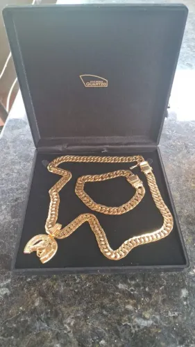 Ouro 18k - Jogo pulseira, cordao e pingente 