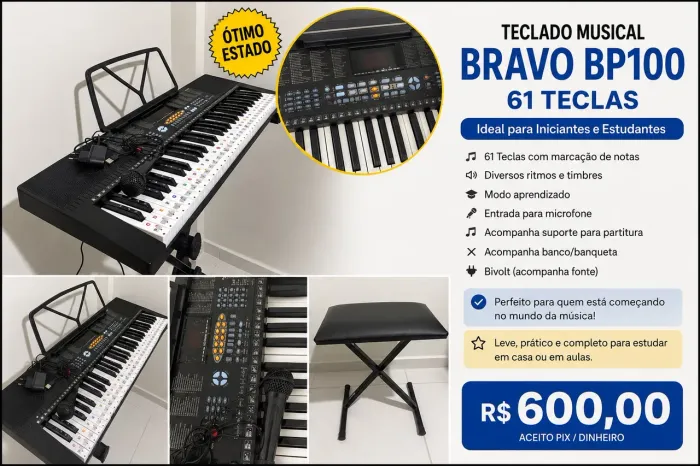 Teclado Musical Bravo BP100 - 61 Teclas | Completo
