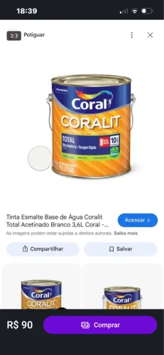 Tinta Esmalte sintético Coral base água Branco Gelo