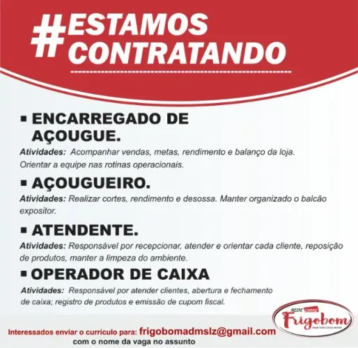 VAGA DE EMPREGO REDE DE CARNE FRIGOBOM