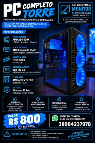 PC Gamer com iluminação RGB