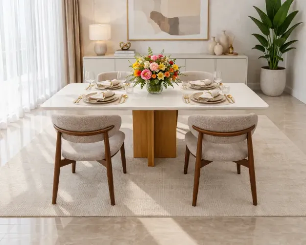 ÚLTIMO! Conjunto de jantar - Mesa com tampo de vidro + 4 cadeiras estofadas de alto padrão