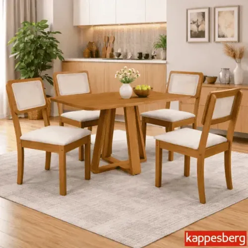 Mesa de Jantar Tampo MDF Madeirado 120X80 4Cad. Gardeni Canela Kappesberg