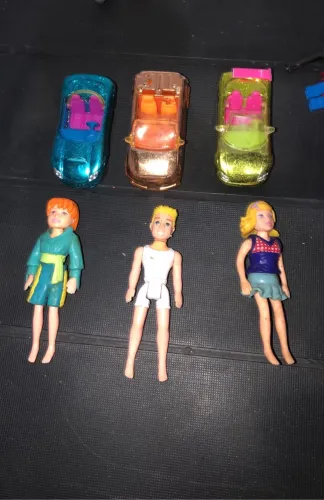 Lote Polly Pocket Vintage Mattel - 3 Carrinhos Conversíveis + 3 Bonecos