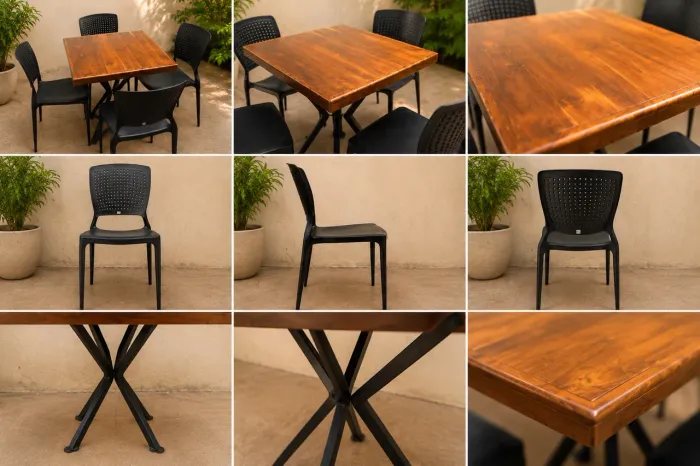 Mesa de Madeira + 4 Cadeiras Pretas | Conjunto Completo em Ótimo Estado