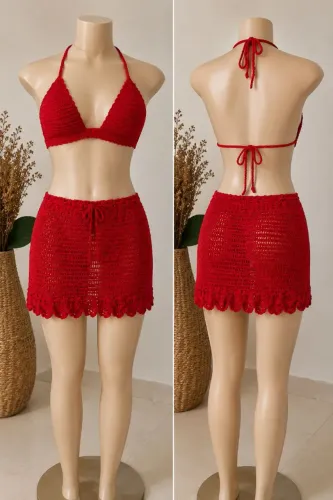 Conjunto de Crochê Vermelho Novo