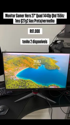 Monitor Gamer Hero 27'' Quad 1440p Qhd 155hz 1ms Q27g2 Aoc Preta/vermelho