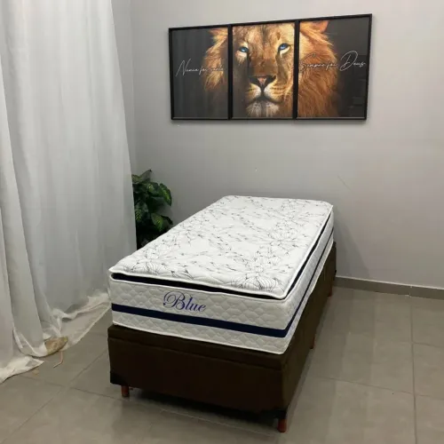 Base Baú em Corino com Colchão Blue Solteiro Molas Pocket e Pillow Top  / pronta entrega 