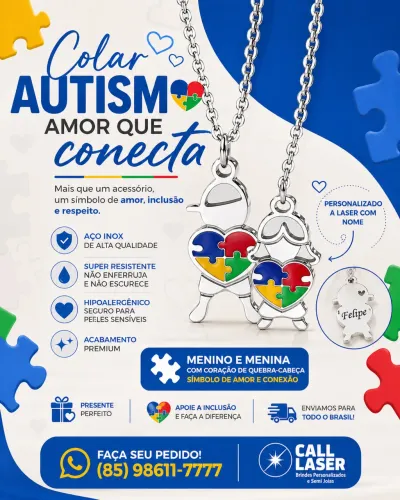 Colar tema autismo com design delicado 
