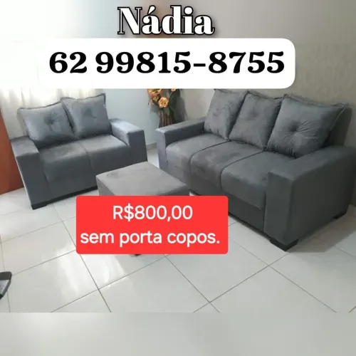 SOFÁ Conjunto de Sofá 2 e 1 lugar com Puff Cinza