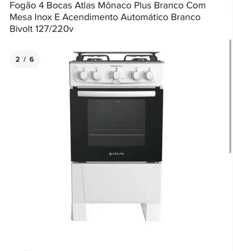 Fogão 4 Bocas Atlas Mônaco Plus Acendimento Automático Branco Bivolt 127/220v