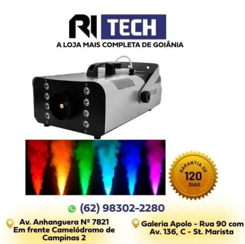Máquina Fumaça 2000w Iluminação 8led Rgb S/fio Controle 220v 1,5L Capacidade
