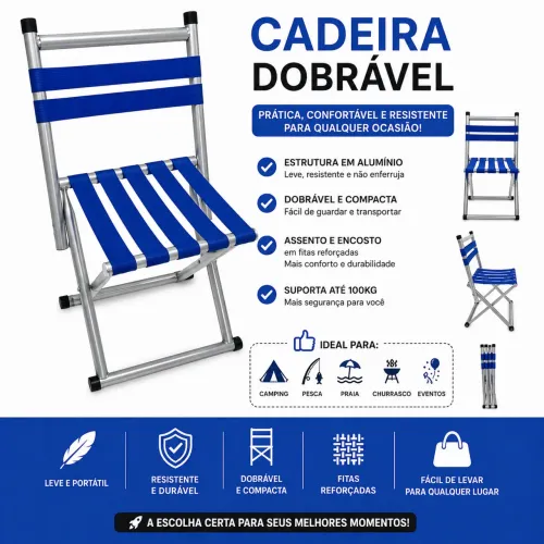 Cadeira Dobrável de Alumínio Azul | Leve, Resistente e Fácil de Transportar