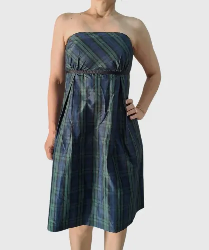Vestido tomara que caia em seda xadrez Vineyard Vines