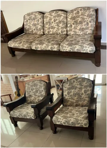 1 sofá + duas poltronas madeira maciça 