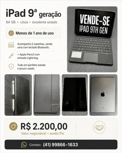 Ipad Apple 9th Gen+ Canela Apple + 2 Capinhas