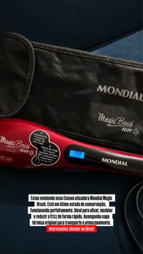 Escova Alisadora Mondial Magic Brush Íon + Capa Térmica Original