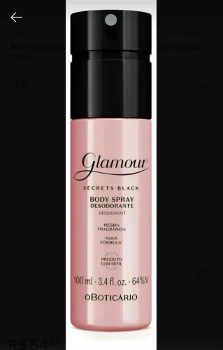 Body Spray Desodorante Glamour Secrets Black 100ml