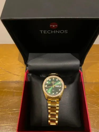 Relógio Technos Automático Safira Dourado com Dial Verde - Completo na Caixa