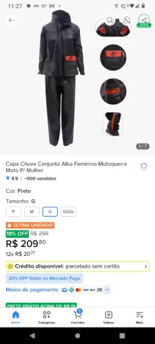 Capa de chuva para motoqueiro Feminina