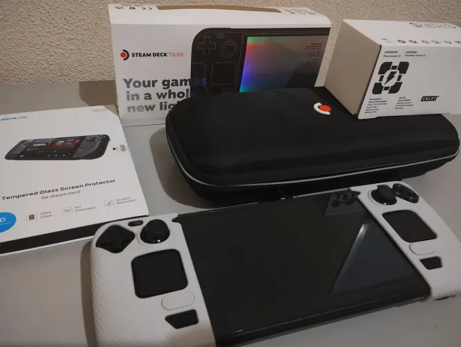 Steam Deck OLED 512Gb + Cartão de memória 512Gb A2, V30 + Monitor + Dock + Película
