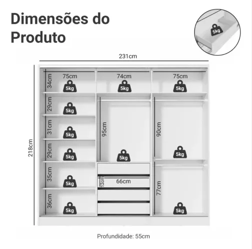 Guarda roupa casal 3 portas Madesa, perfeito estado. Só 6 meses de uso.