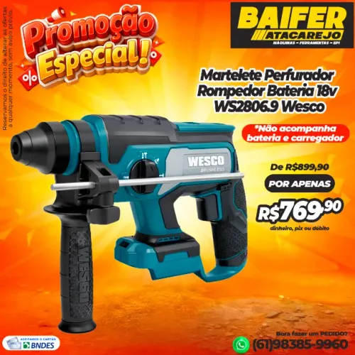 Martelete Perfurador Rompedor Bateria 18v WS2806.9 Wesco