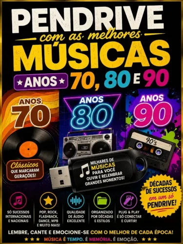 Pendrive Com 1000 Múslcas Anos 70, 80 E 90 (Flashback)
