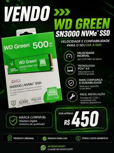 SSD WD GREEN NVMe 500GB - NOVO!