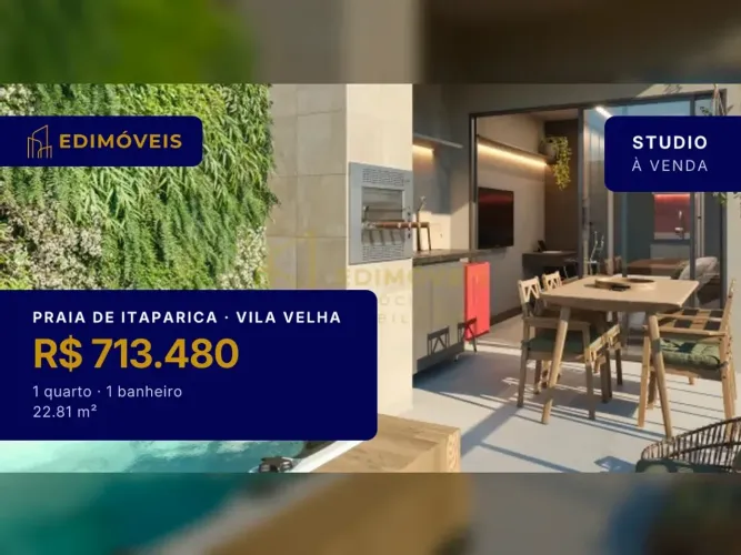 Investimento em Studio na Praia de Itaparica com 1 quarto e áreas comuns completas