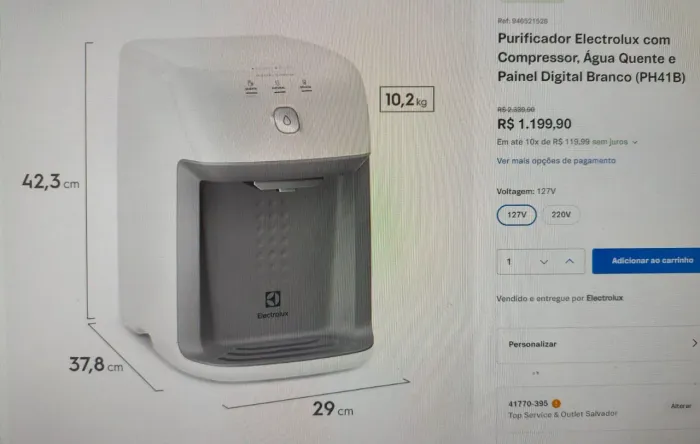 Purificador com compressor e água quente 
