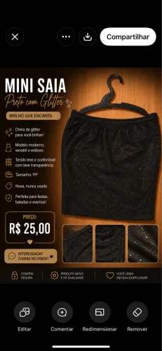 Mini Saia Preta Com Glitter / Brilho - Tamanho PP (Nova)