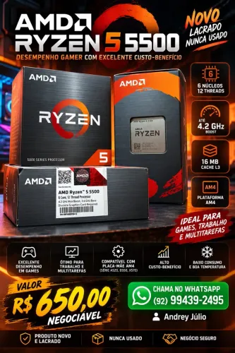 ? AMD RYZEN 5 5500 ? NOVO, NUNCA USADO! ?