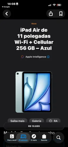 iPad Air 5 geração 256gb + . telefone. Usado menos de 1 mês. 