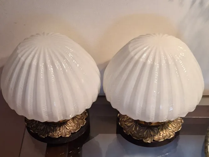 ART deco PAR Luminárias de mesa base madeira com bronze cúpula opalinas belíssimas