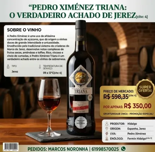 Vinho Espanhol Pedro Ximénez Triana - Bodegas Hidalgo (Importado Mistral)