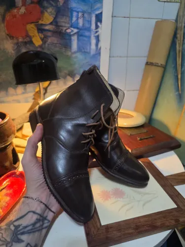 Bota Lace-Up Masculina em Couro Marrom Café - Flli Fabbri (Made in Italy)