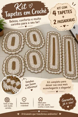 Kit de tapetes e passadeiras em crochê.
