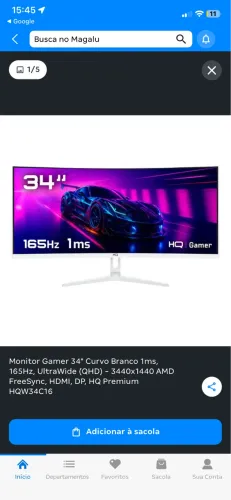 Monitor curvo gamer ultrawide