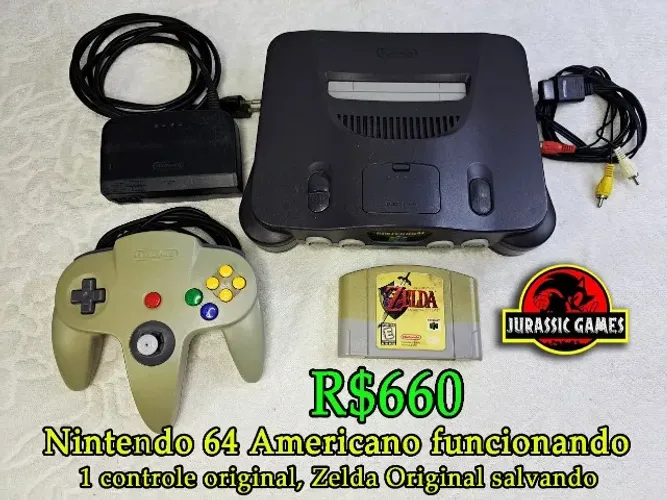 Console Nintendo 64 Com The Legend of Zelda Ocarina of Time + 1 Controle Original. N64