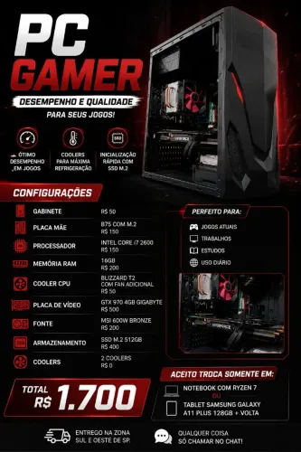 PC gamer i7 2600 gtx 970 4gb 16gb ram B75 lga 1155 600w bronze
