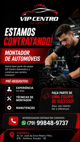 VAGA PARA PREPARADOR AUTOMOTIVO | MONTADOR AUTOMOTIVO