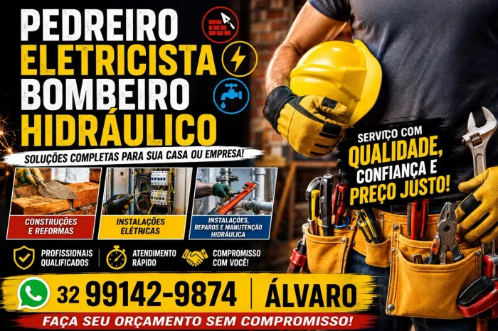 Pedreiro. Eletricista. Bombeiro Hidráulico.
