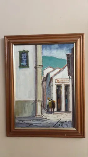 Quadro Original Xavier dos Santos - Casario Colonial - Pintura Assinada