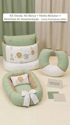Kit berço safari +ninho redutor + almofada de amamentação