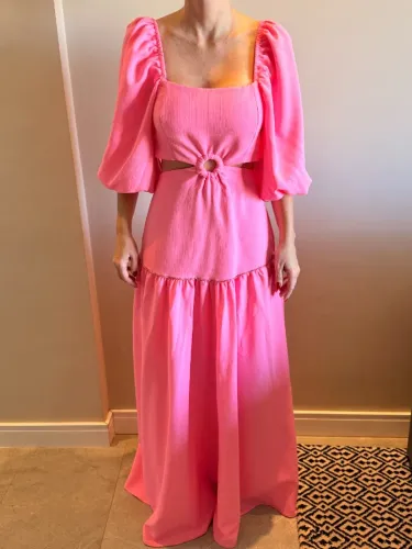 LINDO VESTIDO DE FESTA ROSA - USADO APENAS UMA VEZ !