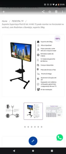 Suporte para TV com rodinhas com trava e uma base